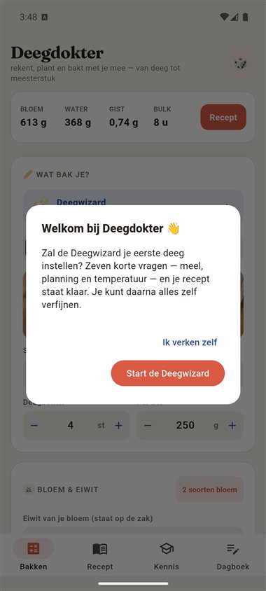 Deegdokter: welkomstscherm met de deegwizard